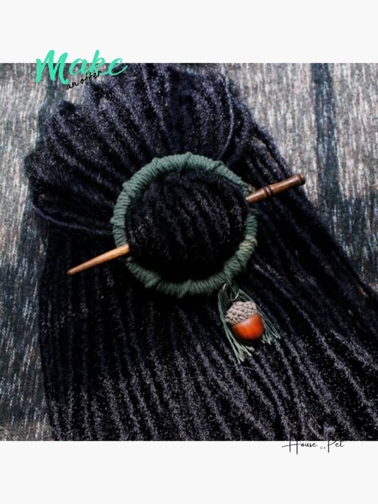 Handmade Dreadlock Hair Tie with Acorn - Loc Jewelry Hair Clip for Braids main image 4